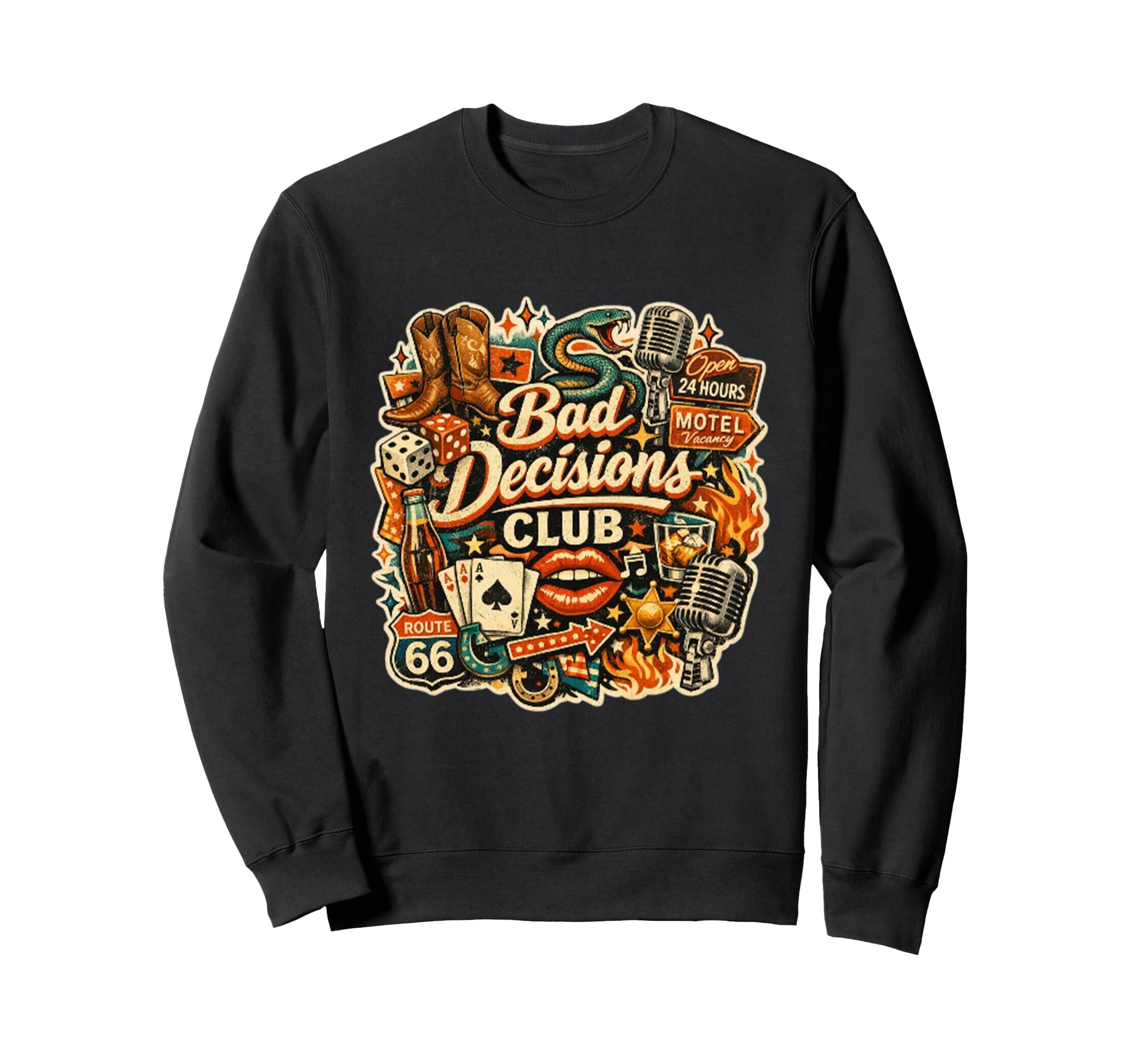 Bad Decisions Club Outlaw Party Collage Sweatshirt - Unique Graphic Unisex - T-Shirt, Sweatshirt, Hoodie