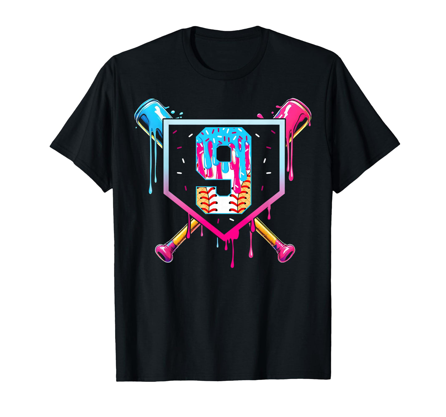 Baseball 9 Year Old Ice Cream Drip T-Shirt - Fun Novelty Design Men Women - T-Shirt, Sweatshirt, Hoodie
