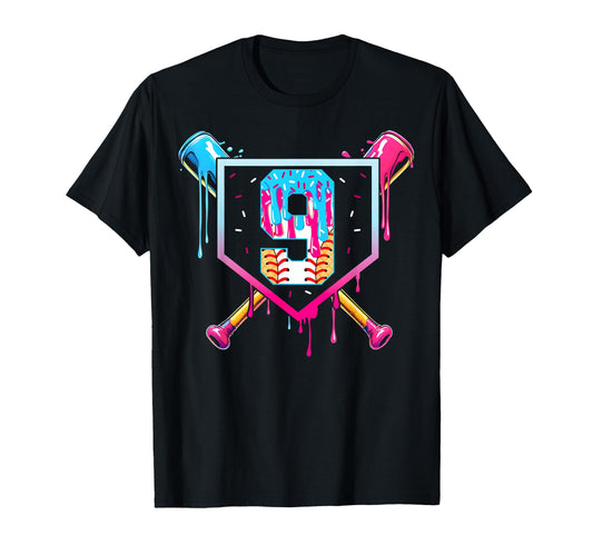 Baseball 9 Year Old Ice Cream Drip T-Shirt - Fun Novelty Design Men Women - T-Shirt, Sweatshirt, Hoodie