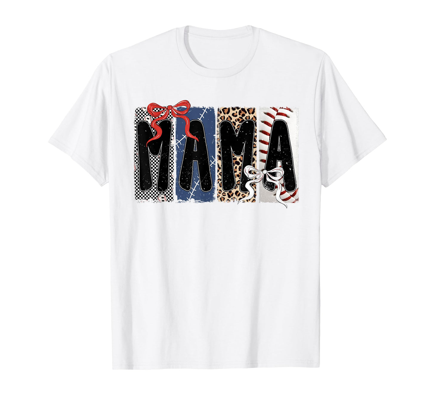 Baseball Mama Leopard Checkered Bow T-Shirt - Unique Graphic Men Women - T-Shirt, Sweatshirt, Hoodie