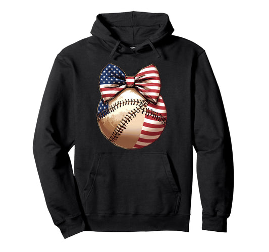 American Flag Baseball Bow Usa Flag Hoodie - Unique Graphic for Adults - T-Shirt, Sweatshirt, Hoodie