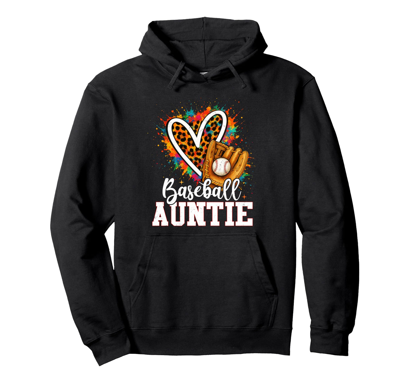 Baseball Auntie Leopard Heart Colorful Hoodie - Unique Graphic Unisex - T-Shirt, Sweatshirt, Hoodie