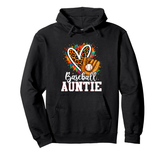 Baseball Auntie Leopard Heart Colorful Hoodie - Unique Graphic Unisex - T-Shirt, Sweatshirt, Hoodie