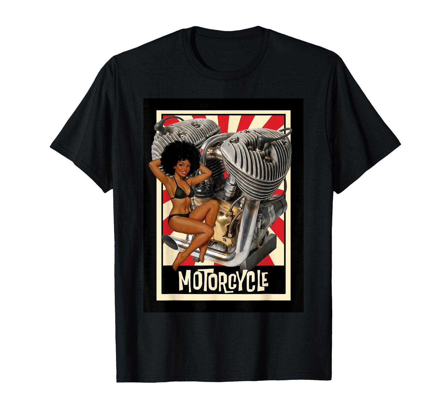 Pin Up And Motorcycle Engine T-Shirt - Custom Art Print Unisex - T-Shirt, Sweatshirt, Hoodie