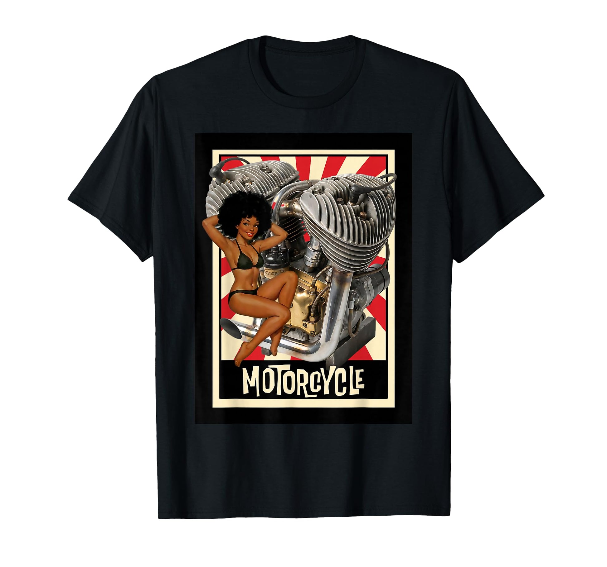 Pin Up And Motorcycle Engine T-Shirt - Custom Art Print Unisex - T-Shirt, Sweatshirt, Hoodie