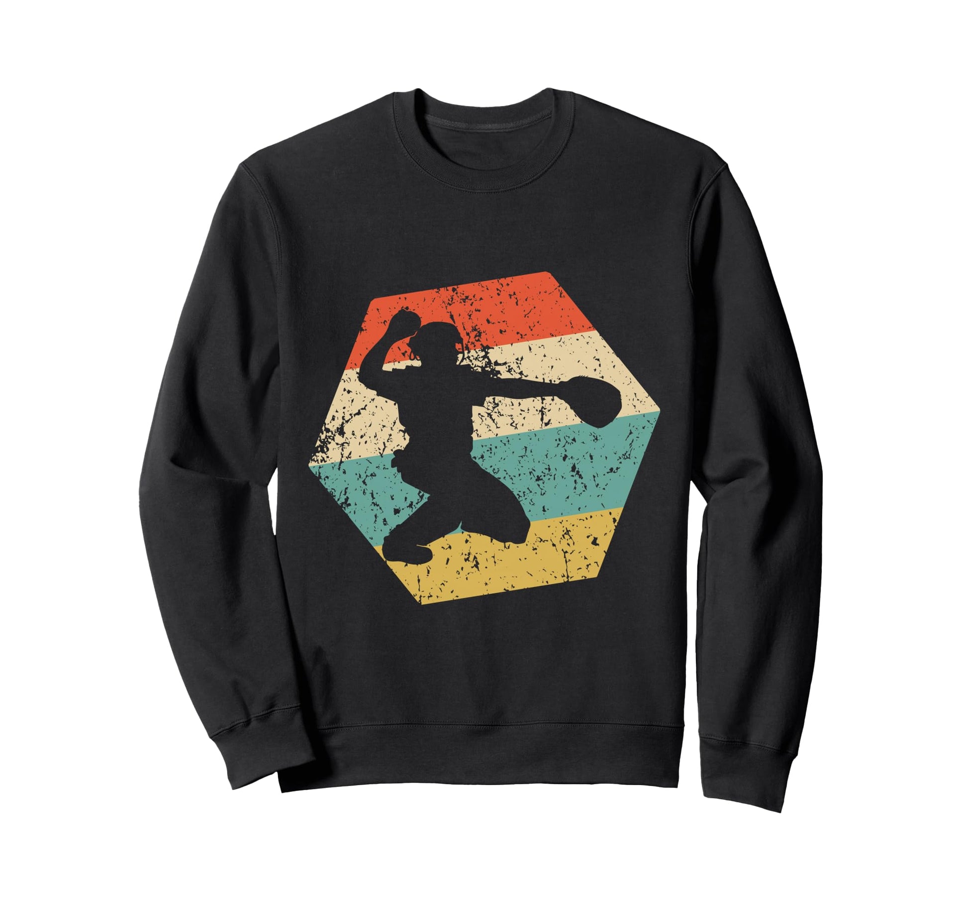 Catcher Distressed Hexagon Baseball Sweatshirt - Graphic Print Men Women - T-Shirt, Sweatshirt, Hoodie