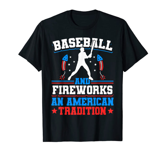 Baseball And Firework American Tradition T-Shirt - Unique Graphic Men Women - T-Shirt, Sweatshirt, Hoodie
