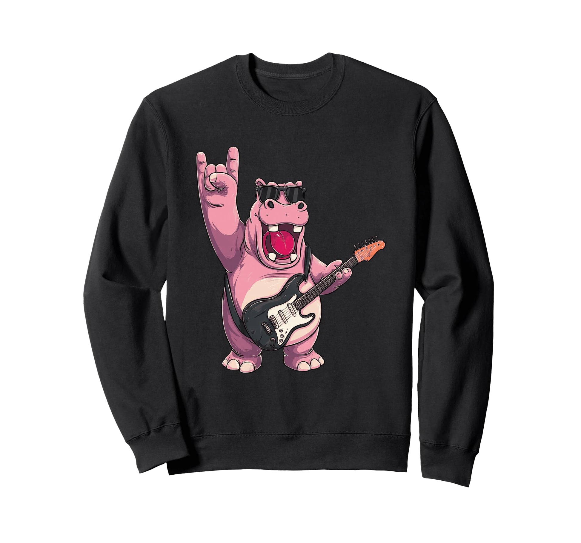 Hippo Guitar Player Rock Music Sweatshirt - Custom Art Print for Adults - T-Shirt, Sweatshirt, Hoodie