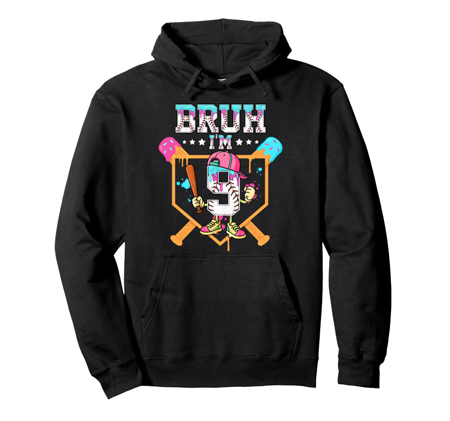 Baseball Drip 9 Year Old Ice Cream Drip Hoodie - Unique Graphic Men Women - T-Shirt, Sweatshirt, Hoodie
