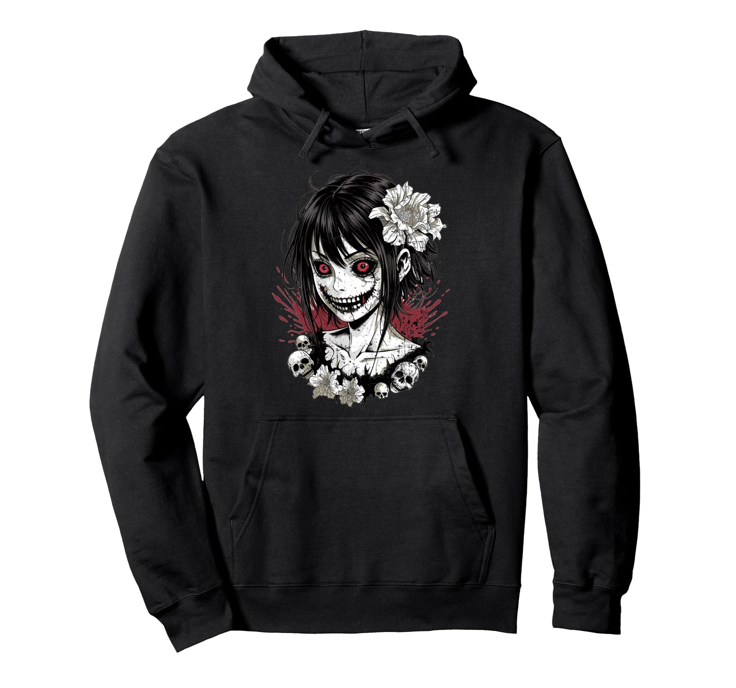 Horror Anime Goth Oni Mask Creepy Japanese Hoodie - Graphic Print Unisex - T-Shirt, Sweatshirt, Hoodie