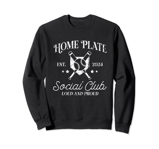 Baseball Home Plate Social Club Sweatshirt - Unique Graphic for Adults - T-Shirt, Sweatshirt, Hoodie