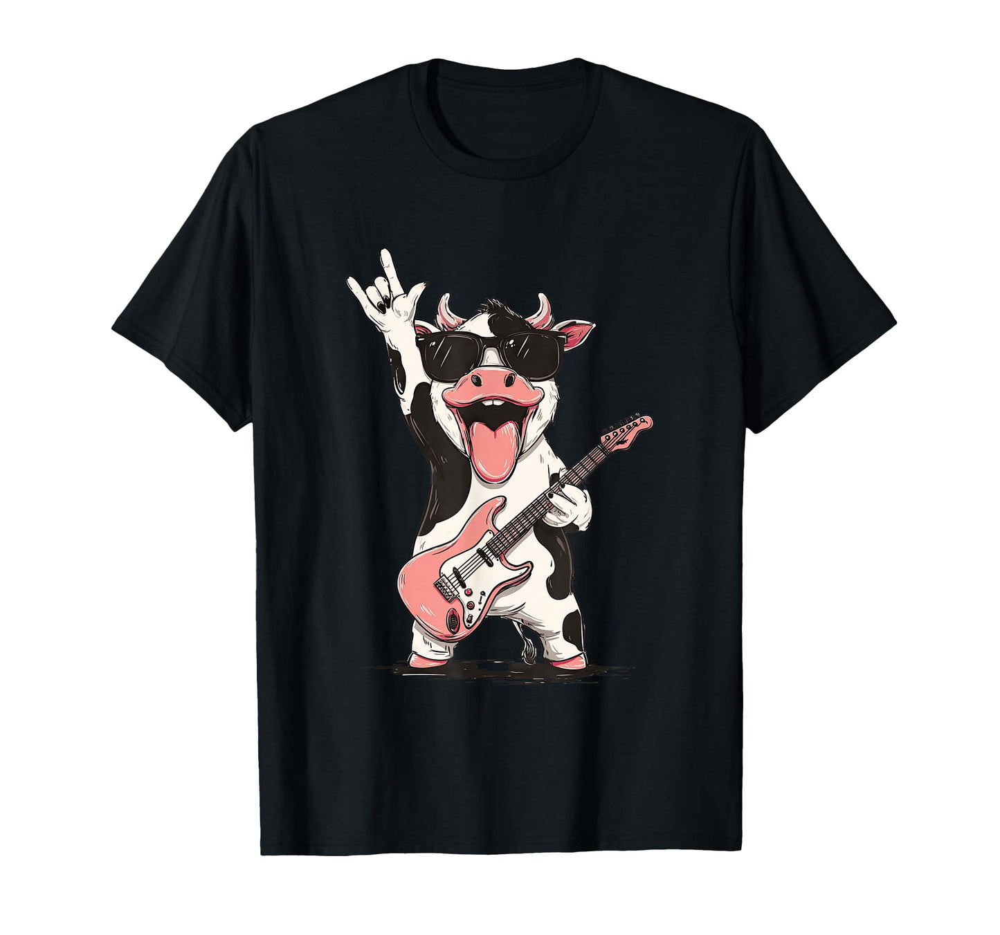 Cow Cartoon Funny Animal Rock Music T-Shirt - Custom Art Print Unisex - T-Shirt, Sweatshirt, Hoodie