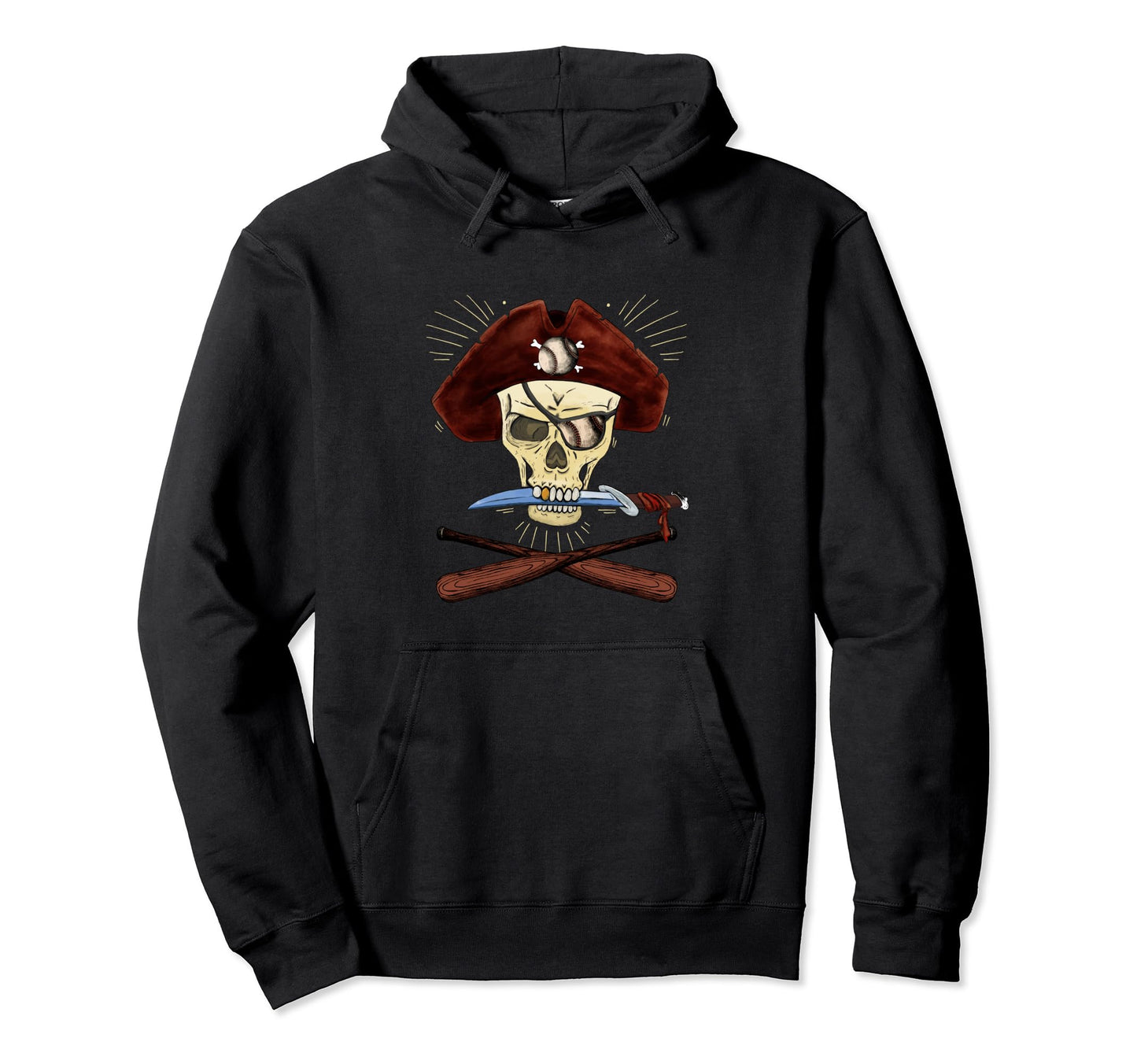 Pirate Baseball Skull Fans Baseball Bat Hoodie - Novelty Apparel Men Women - T-Shirt, Sweatshirt, Hoodie