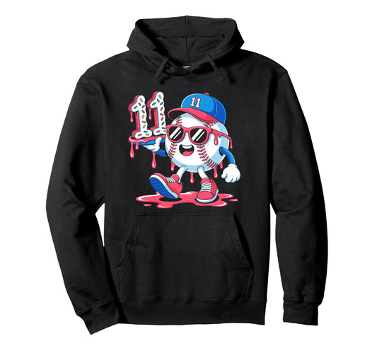 Baseball 11 Year Old Ice Cream Drip Hoodie - Minimalist Print for Adults - T-Shirt, Sweatshirt, Hoodie