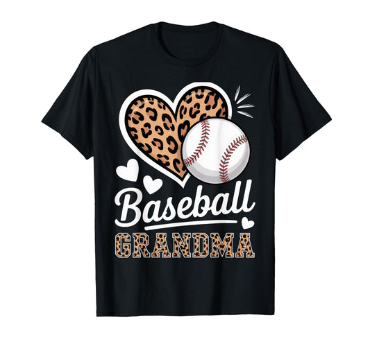 Baseball Grandma Leopard Heart Baseball T-Shirt - Graphic Print Men Women - T-Shirt, Sweatshirt, Hoodie