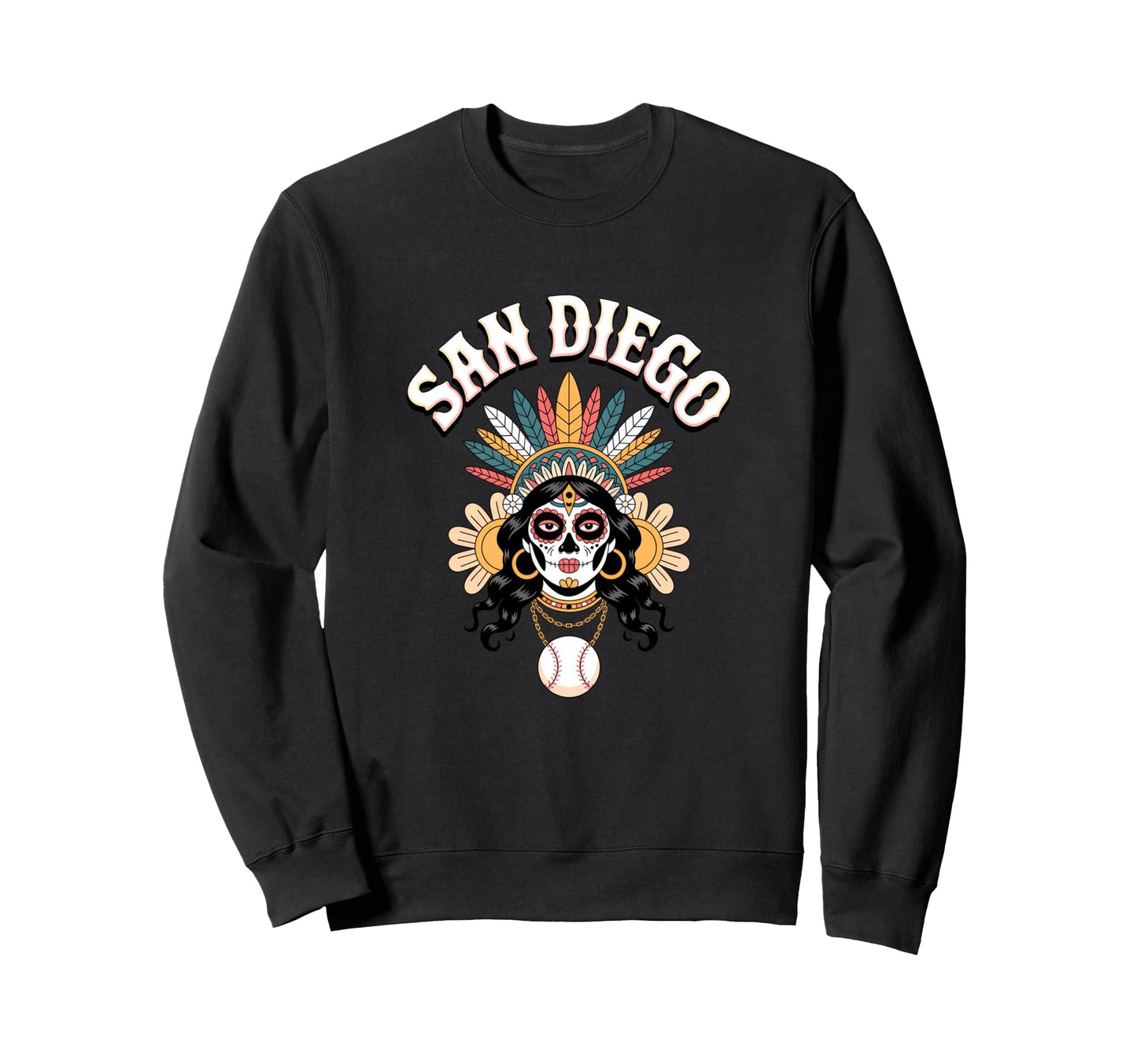San Diego Sugar Skull Baseball Sweatshirt - Fun Novelty Design Men Women - T-Shirt, Sweatshirt, Hoodie