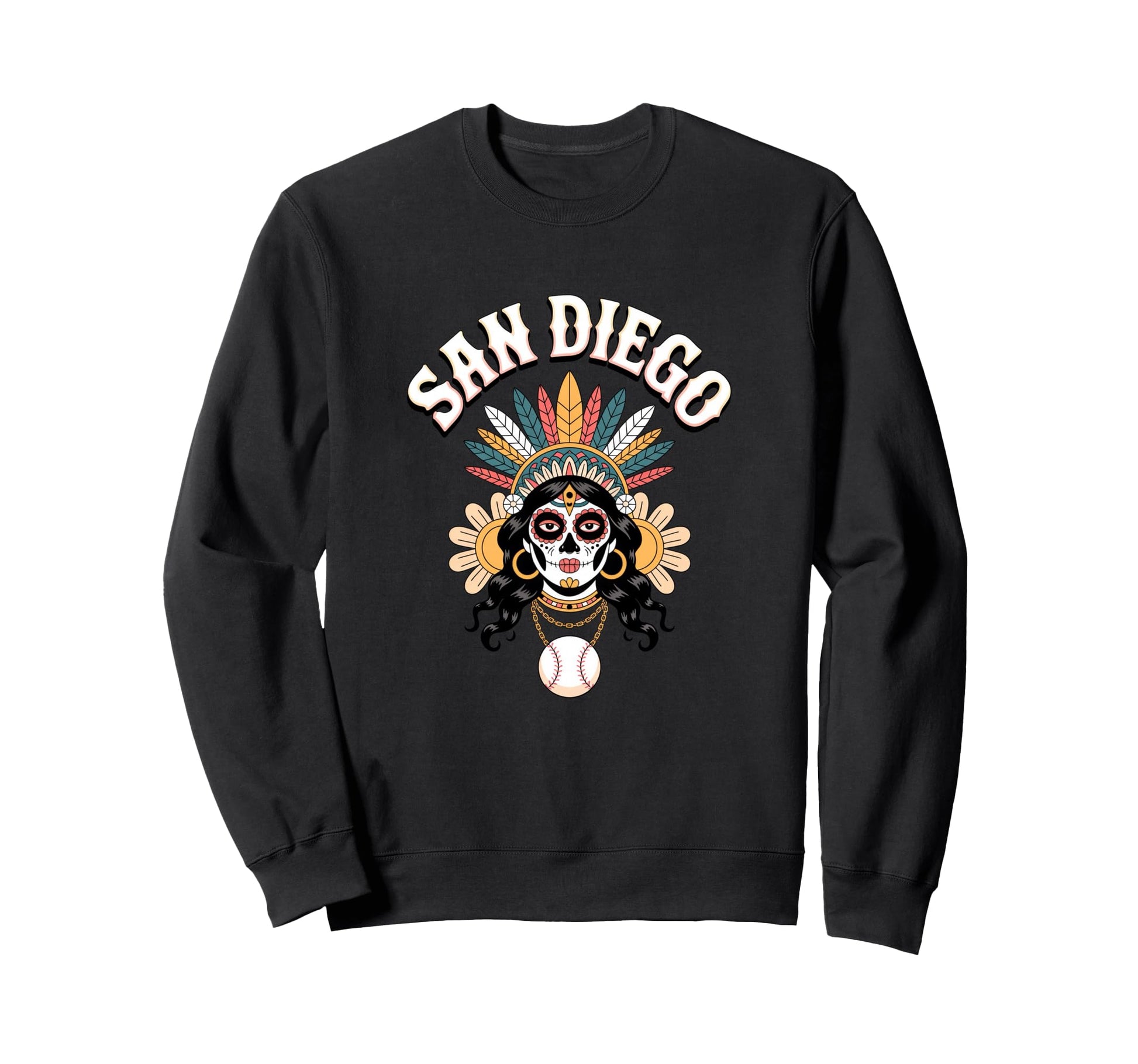 San Diego Sugar Skull Baseball Sweatshirt - Fun Novelty Design Men Women - T-Shirt, Sweatshirt, Hoodie