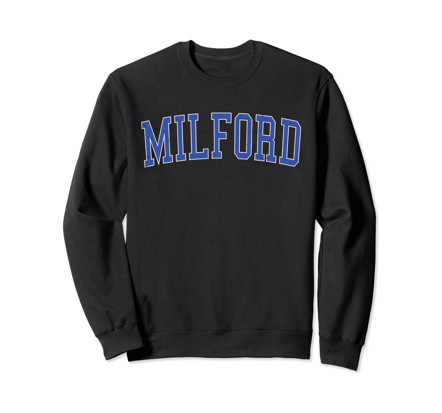 Milford De Distressed Blue Varsity Sweatshirt - Unique Graphic Men Women - T-Shirt, Sweatshirt, Hoodie
