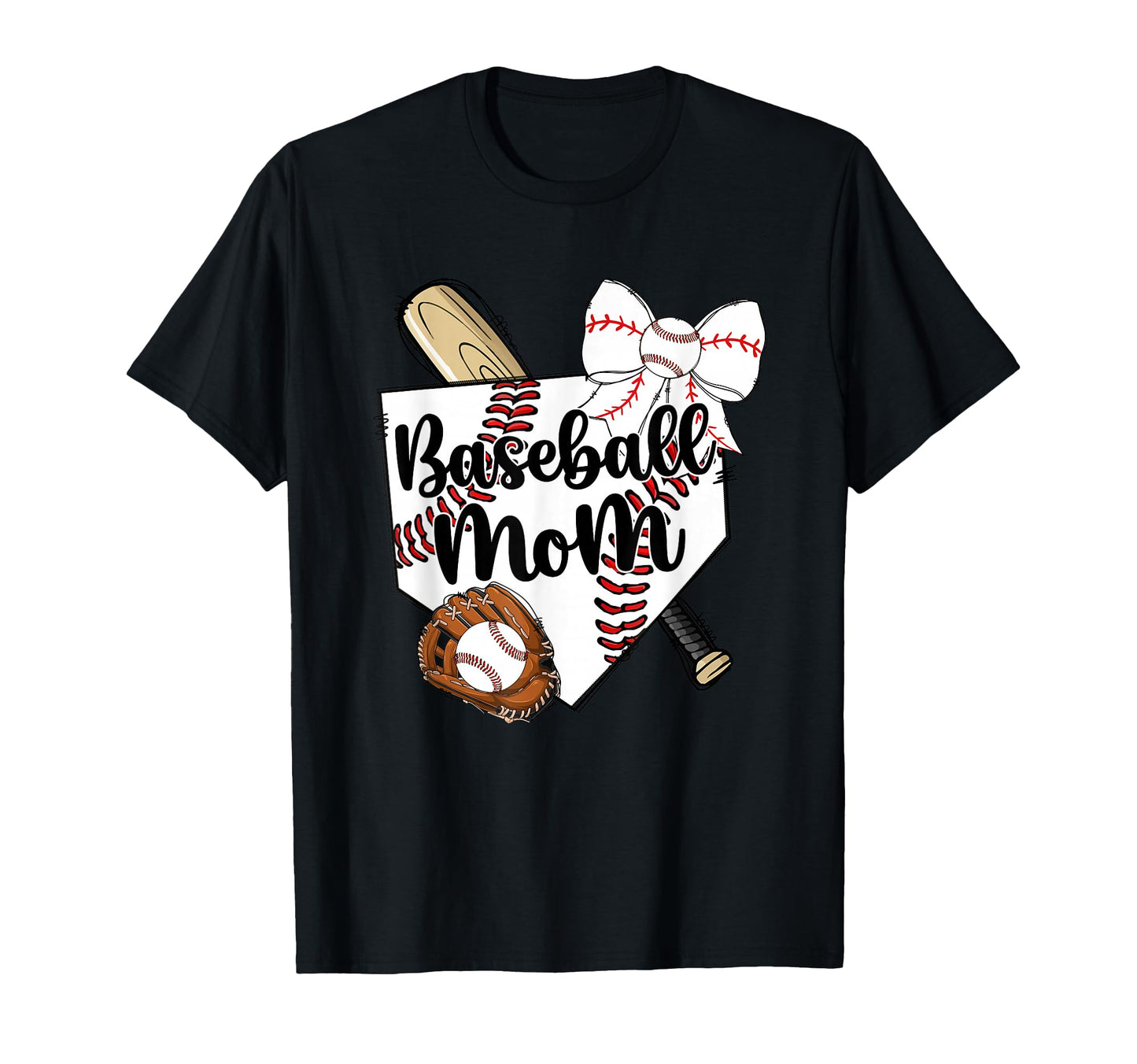 Baseball Mom Bow Baseball Lovers T-Shirt - Unique Graphic Men Women - T-Shirt, Sweatshirt, Hoodie