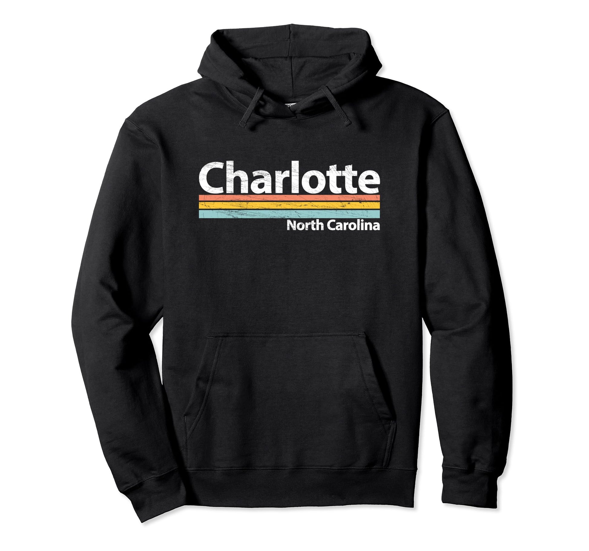 Charlotte North Carolina Worn Stripes Hoodie - Streetwear Style for Adults - T-Shirt, Sweatshirt, Hoodie
