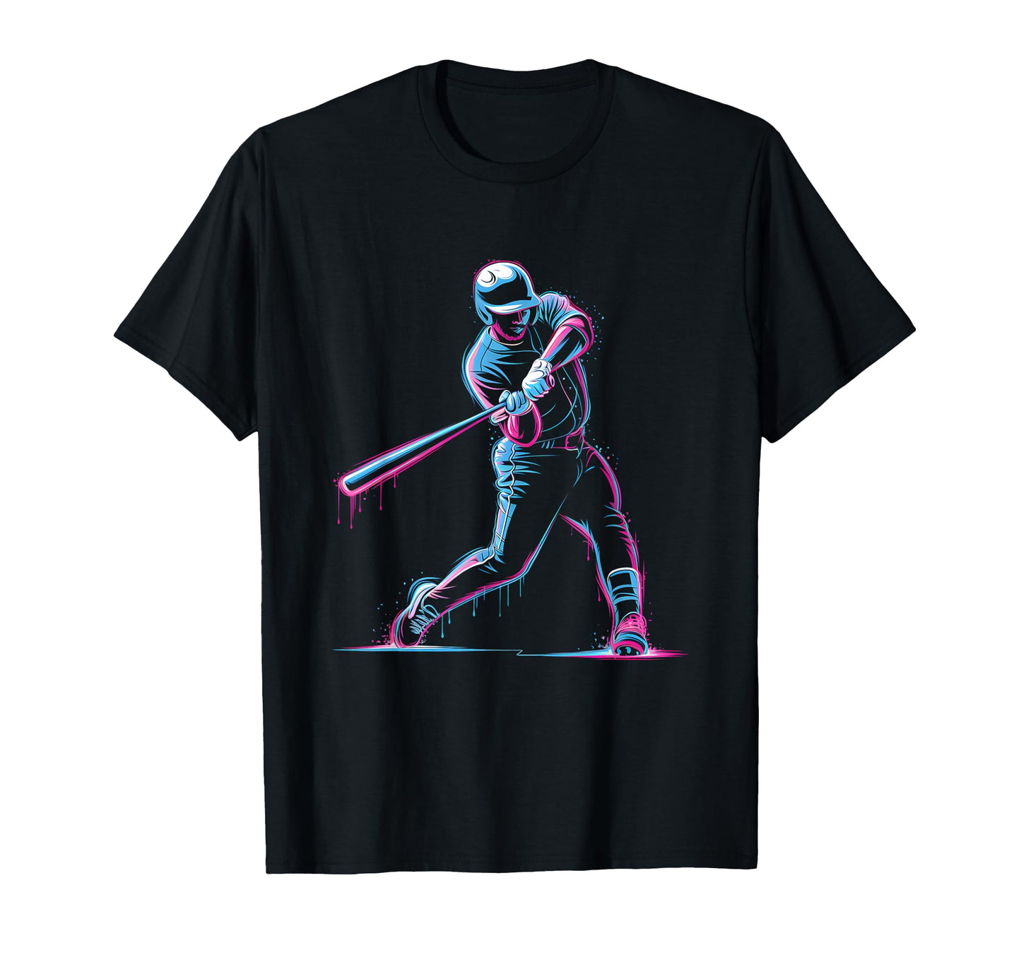 Neon Baseball Player Swinging Drip Art T-Shirt - Graphic Print for Adults - T-Shirt, Sweatshirt, Hoodie