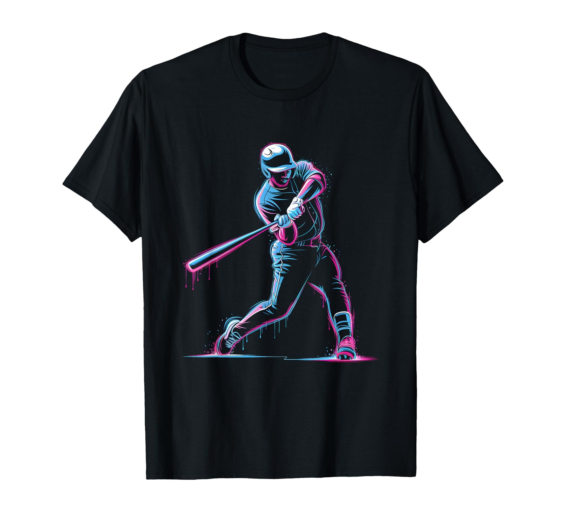 Neon Baseball Player Swinging Drip Art T-Shirt - Graphic Print for Adults - T-Shirt, Sweatshirt, Hoodie