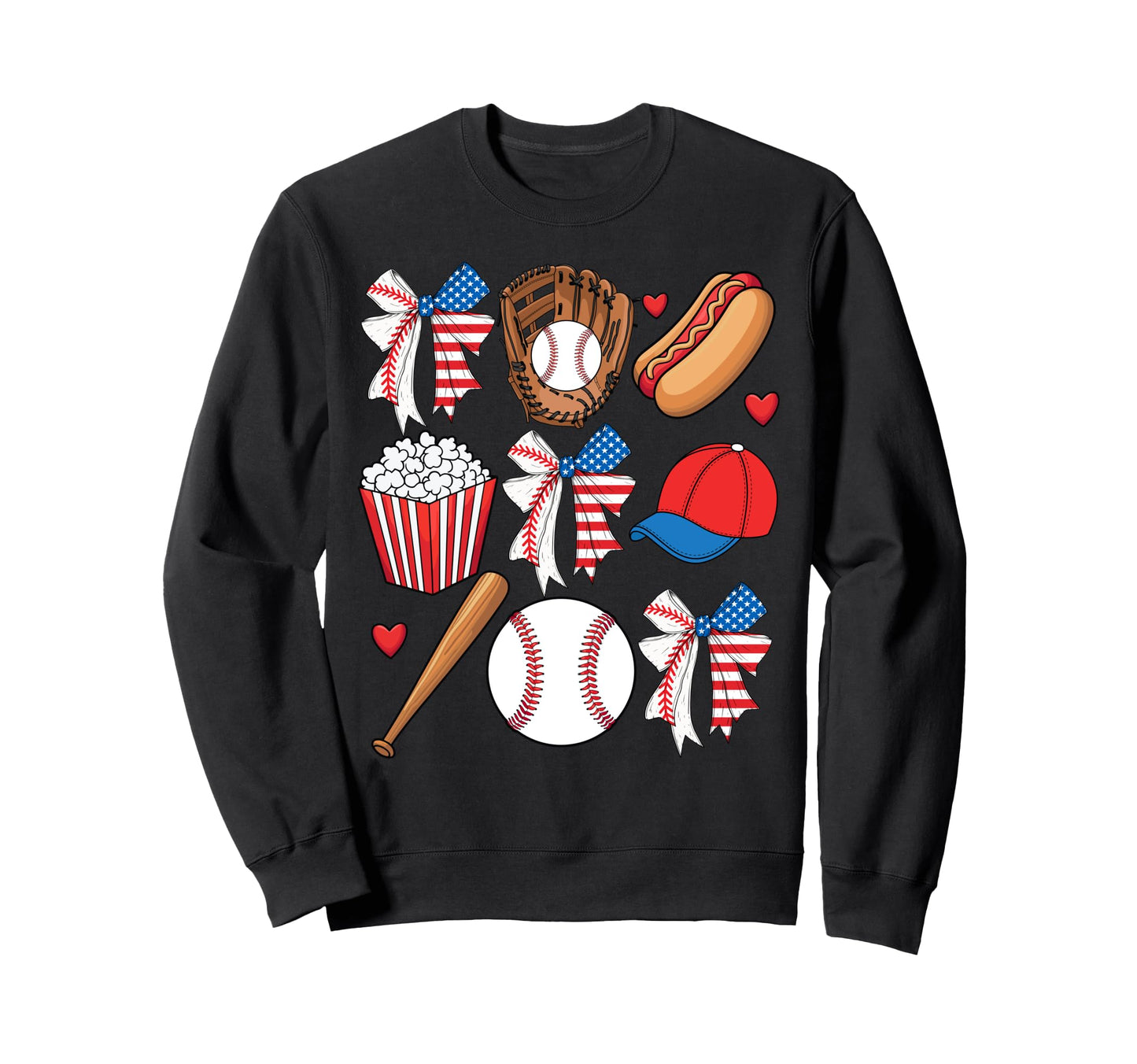 Baseball Coquette Bow 4Th July Usa Sweatshirt - Minimalist Print Men Women - T-Shirt, Sweatshirt, Hoodie