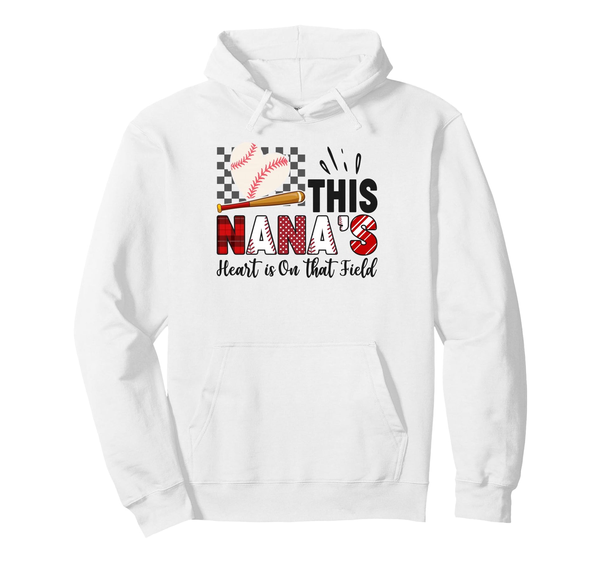 Baseball Nana Heart Field Game Day Hoodie - Fun Novelty Design Men Women - T-Shirt, Sweatshirt, Hoodie