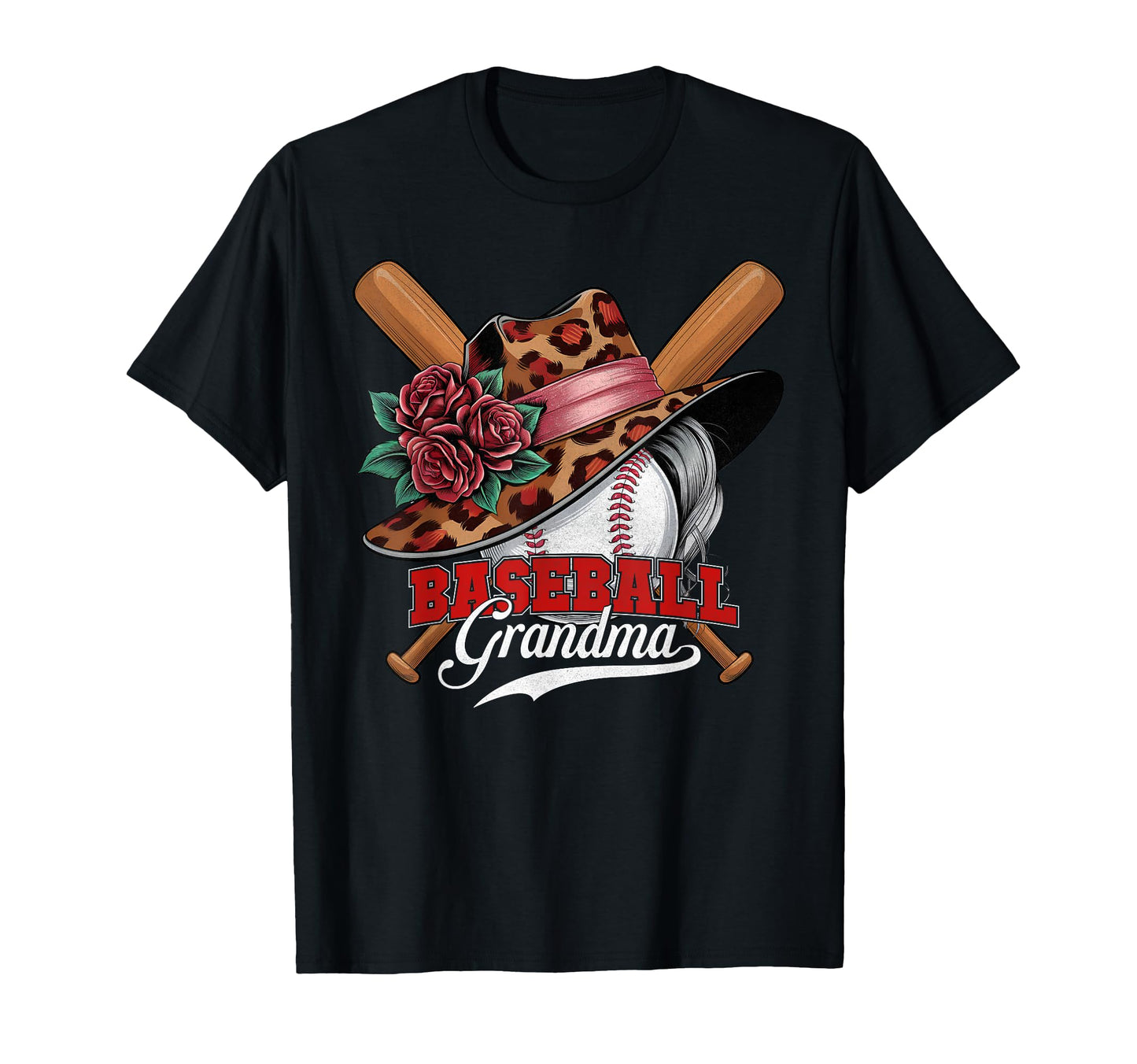 Baseball Grandma Leopard Hat Mothers Day T-Shirt - Unique Graphic Men Women - T-Shirt, Sweatshirt, Hoodie