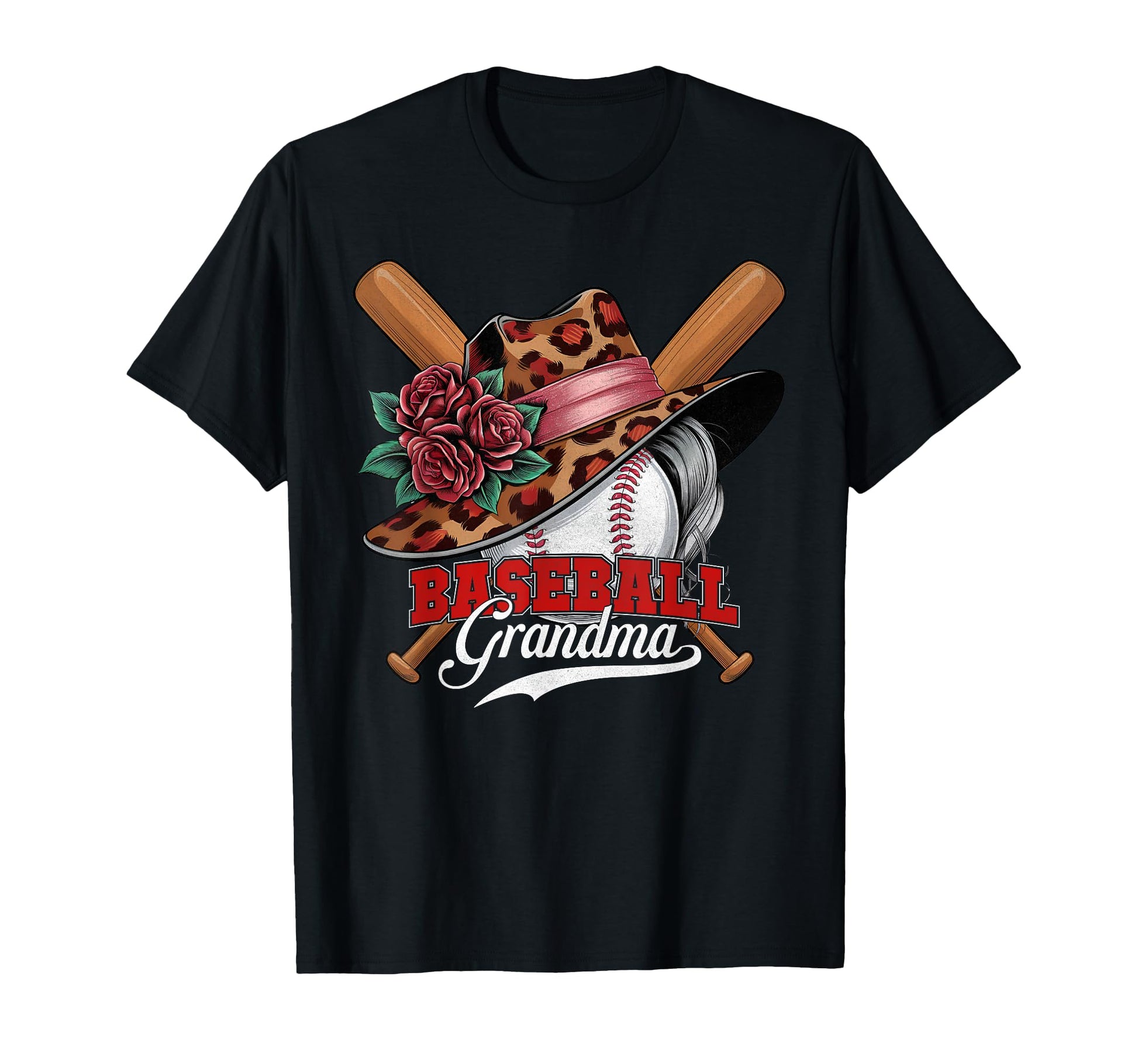 Baseball Grandma Leopard Hat Mothers Day T-Shirt - Unique Graphic Men Women - T-Shirt, Sweatshirt, Hoodie