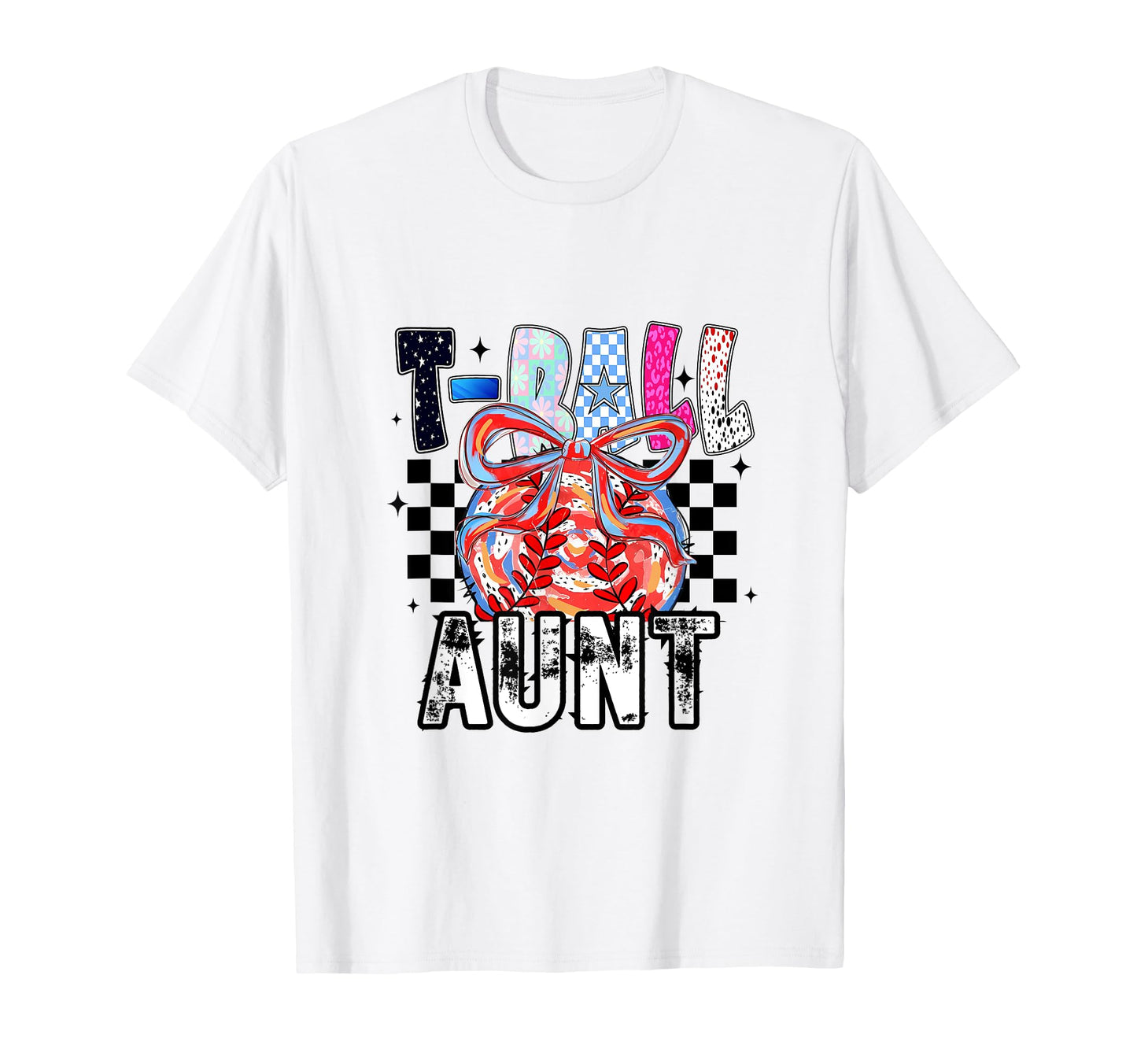 T Ball Baseball Checkered Aunt T-Shirt - Unique Graphic for Adults - T-Shirt, Sweatshirt, Hoodie