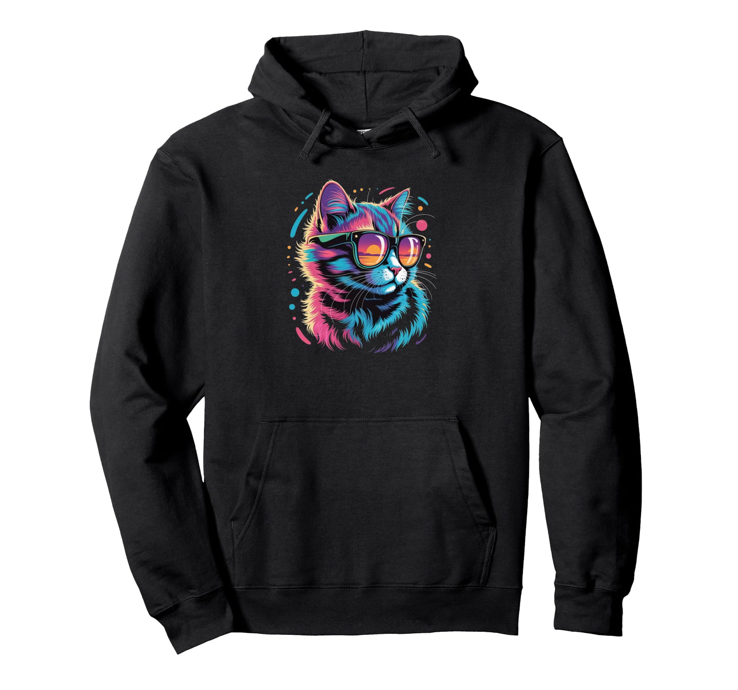 Cat Synthwave Sunglasses 80S Aesthetic Hoodie - Custom Art Print Men Women - T-Shirt, Sweatshirt, Hoodie