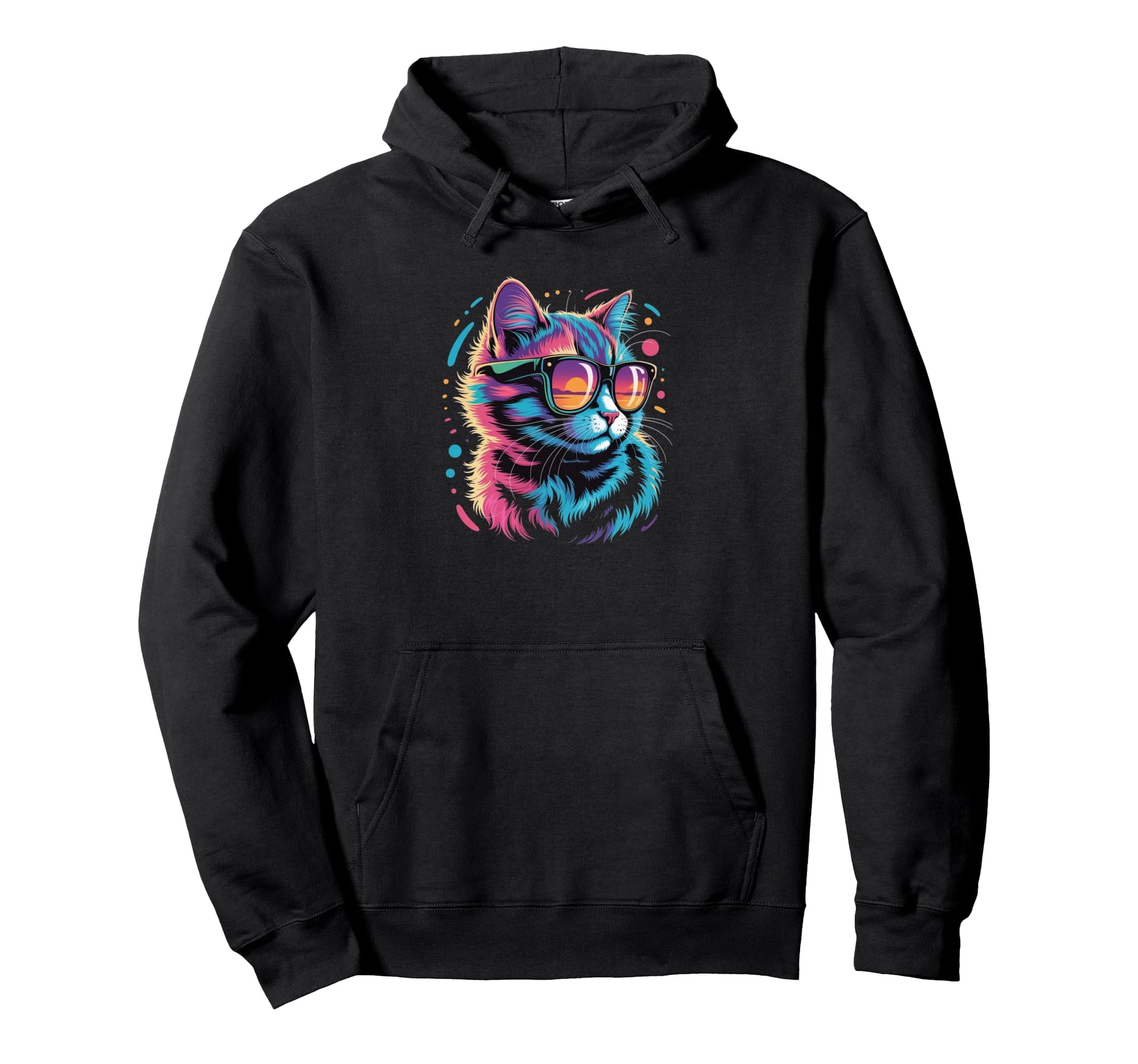 Cat Synthwave Sunglasses 80S Aesthetic Hoodie - Custom Art Print Men Women - T-Shirt, Sweatshirt, Hoodie