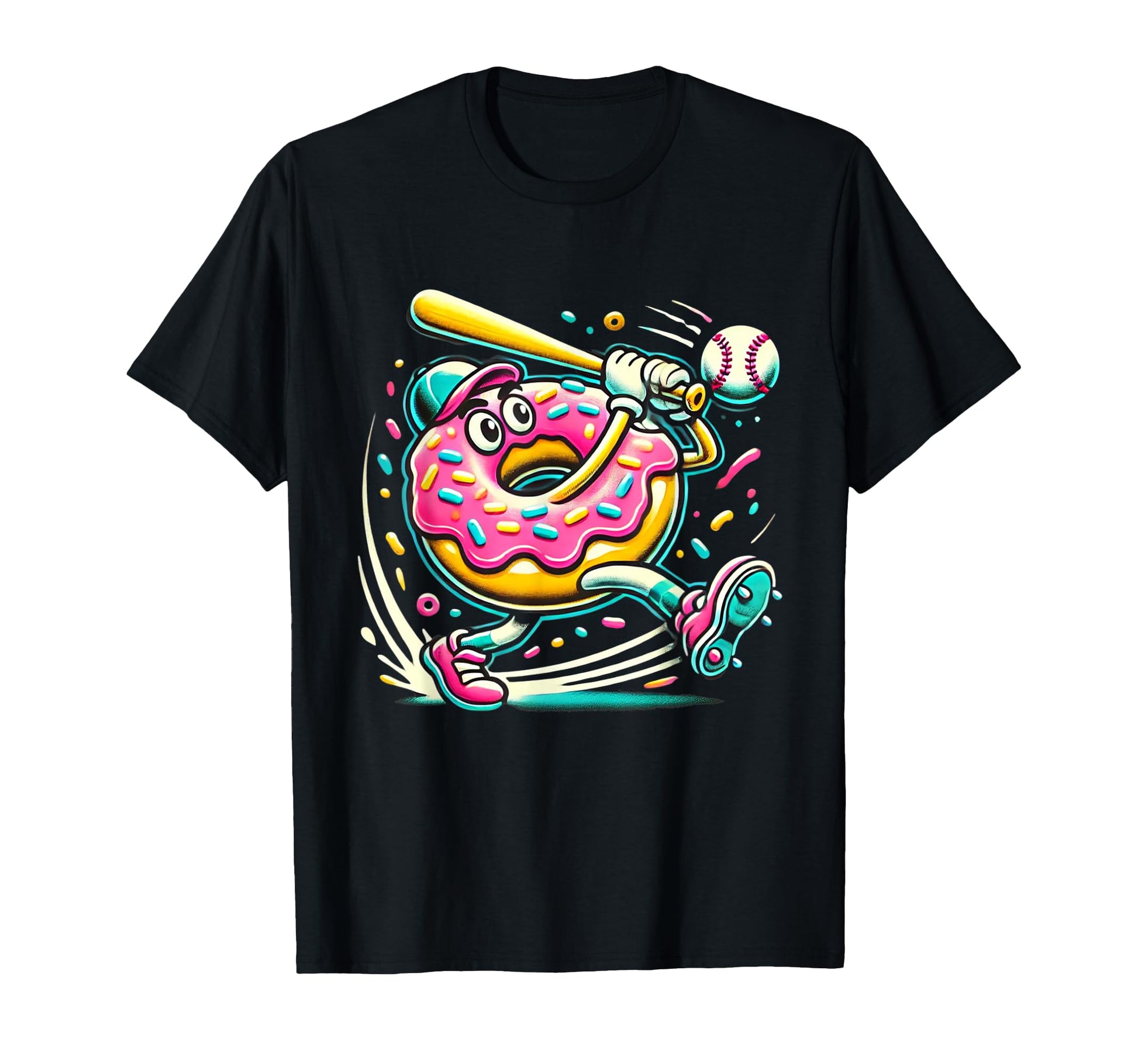 Funny Donut Playing Baseball Food T-Shirt - Minimalist Print for Adults - T-Shirt, Sweatshirt, Hoodie