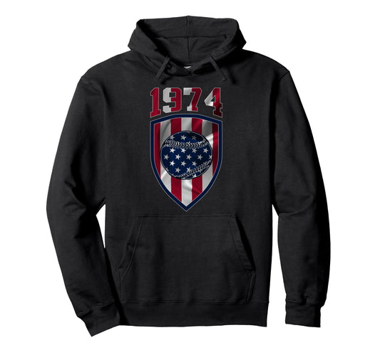 1974 Baseball 51St Birthday Hoodie - Graphic Print Unisex - T-Shirt, Sweatshirt, Hoodie