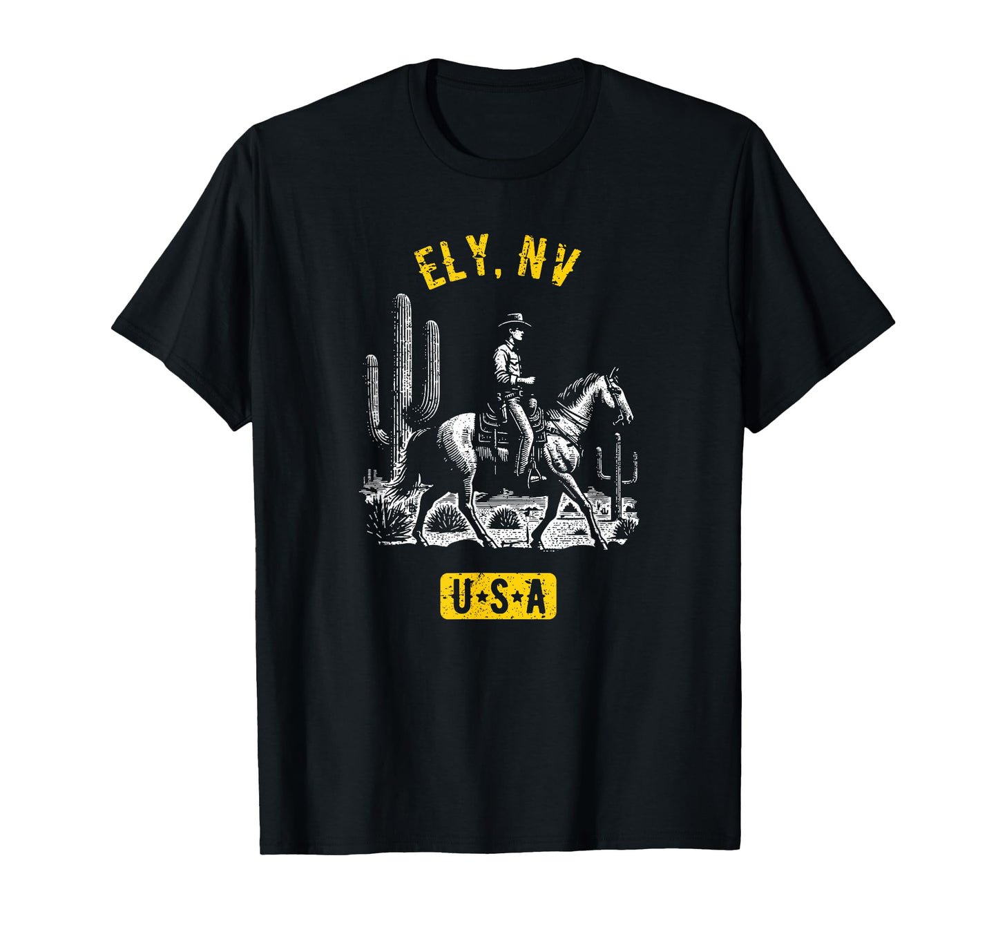 Ely Nevada Usa Cowboy Horse Distressed T-Shirt - Trendy Graphic Unisex - T-Shirt, Sweatshirt, Hoodie