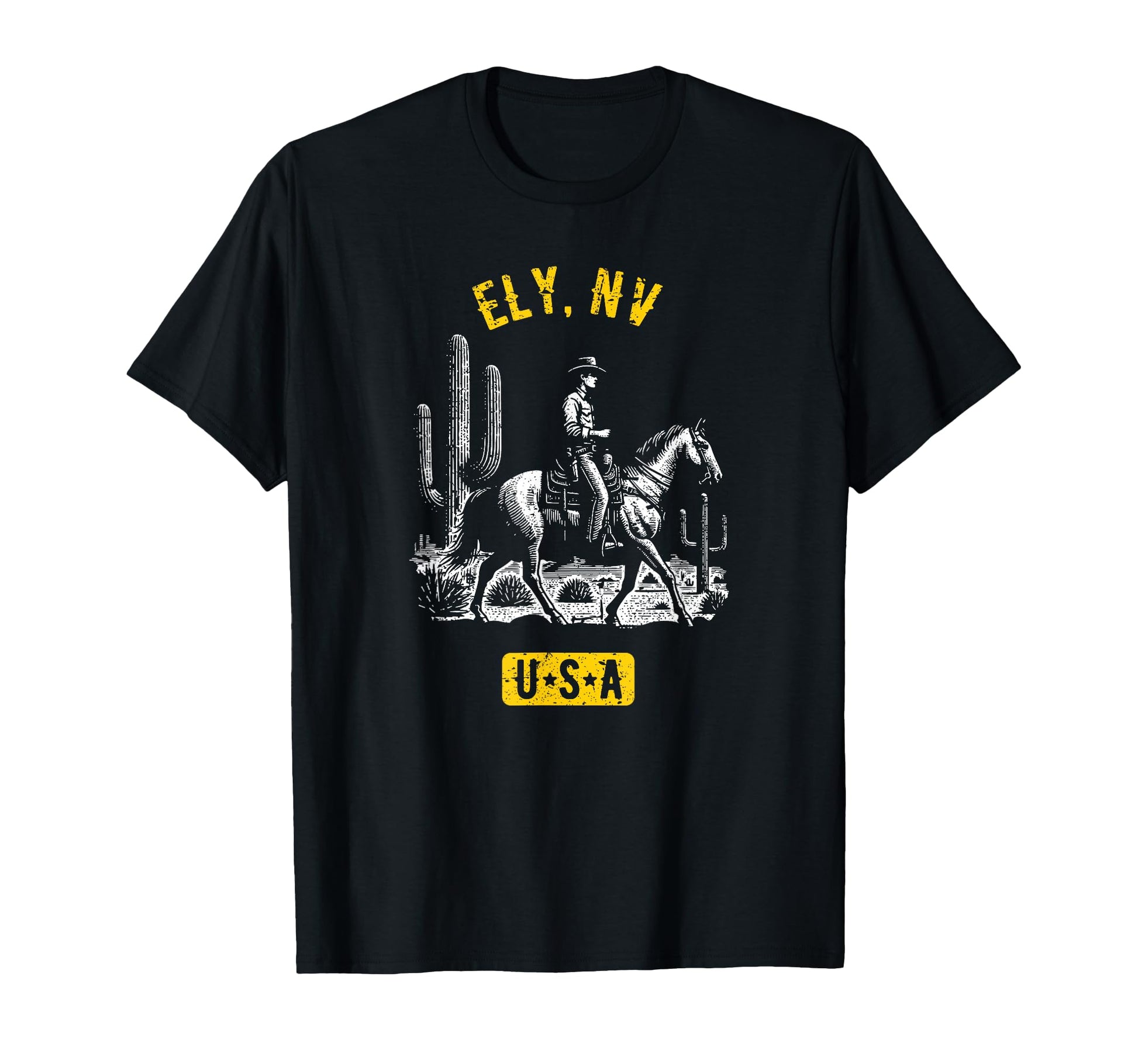 Ely Nevada Usa Cowboy Horse Distressed T-Shirt - Trendy Graphic Unisex - T-Shirt, Sweatshirt, Hoodie