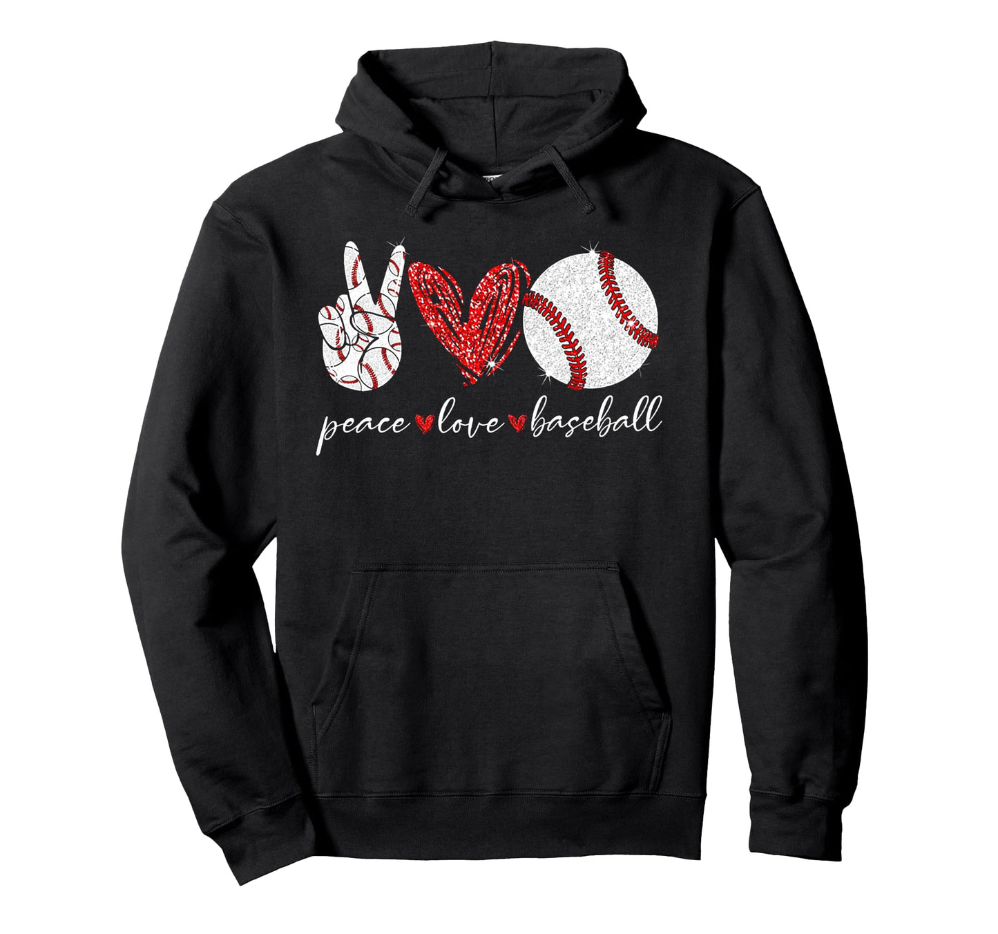 Peace Love Baseball Hoodie - Fun Novelty Design for Adults - T-Shirt, Sweatshirt, Hoodie
