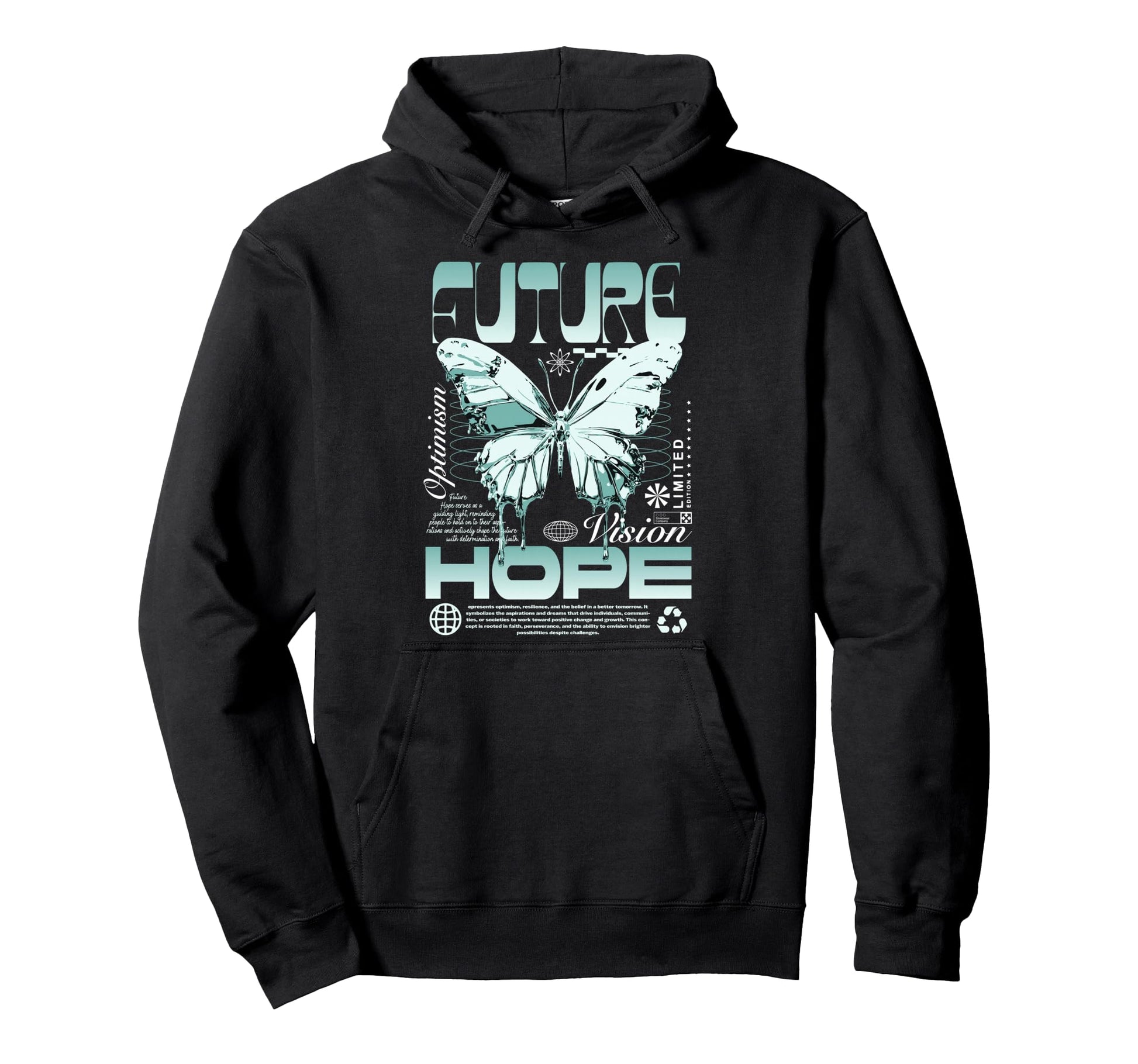 Y2K Butterfly Bold Urban Graffiti Hoodie - Casual Everyday Wear Men Women - T-Shirt, Sweatshirt, Hoodie