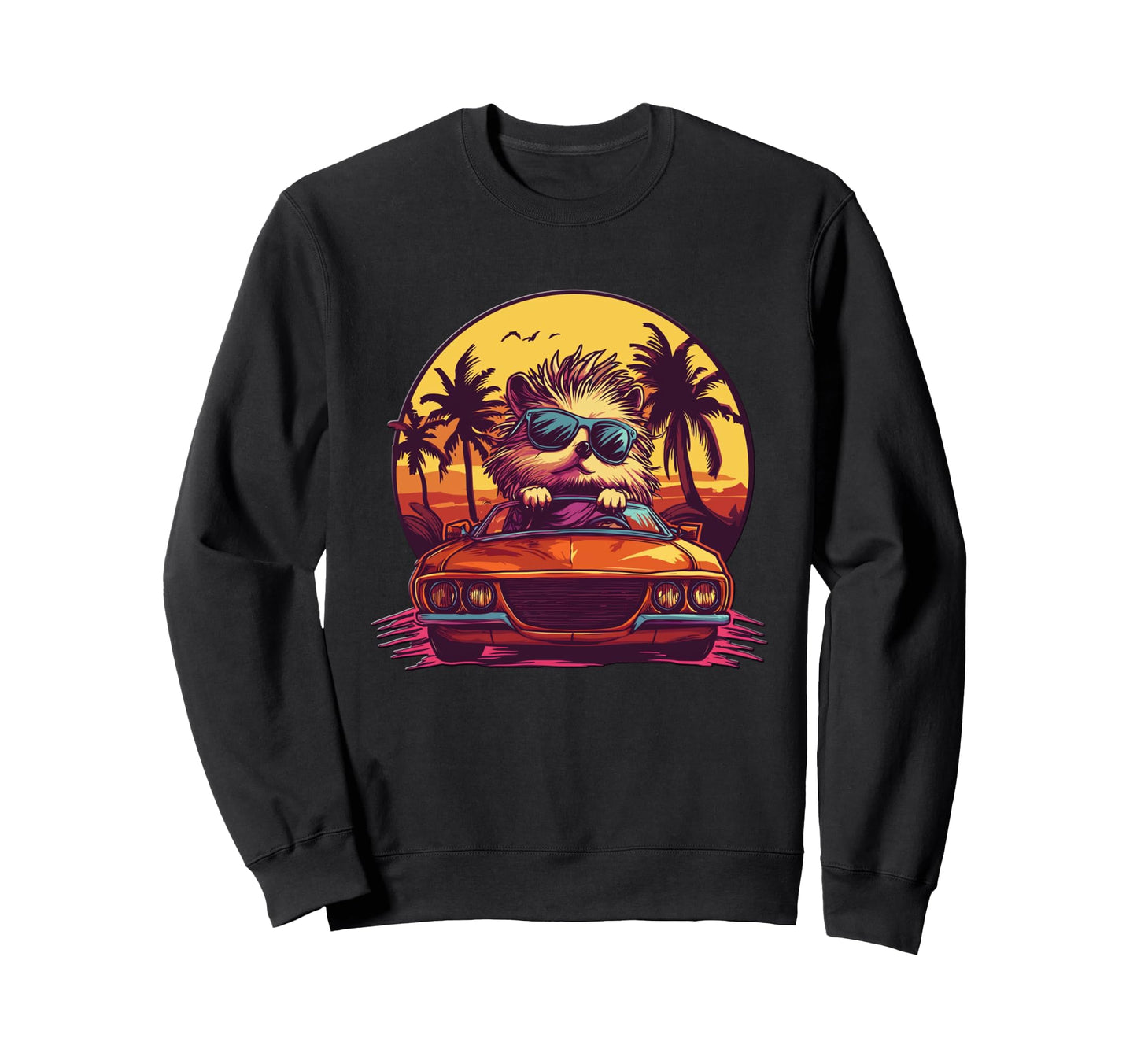 Hedgehog Synthwave Miami 80S Hedgehog Sweatshirt - Trendy Graphic Unisex - T-Shirt, Sweatshirt, Hoodie