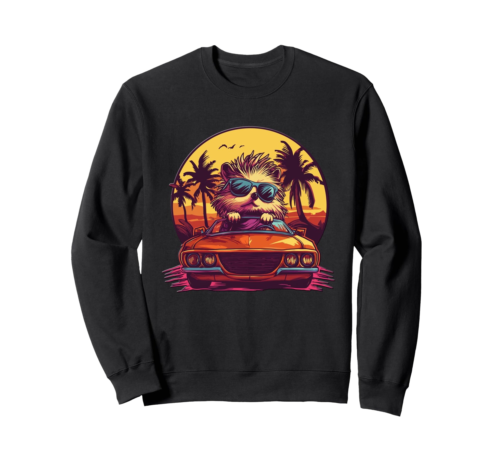 Hedgehog Synthwave Miami 80S Hedgehog Sweatshirt - Trendy Graphic Unisex - T-Shirt, Sweatshirt, Hoodie