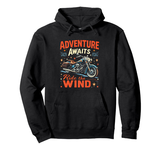 Adventure Awaits Ride Wind Motorcycle Hoodie - Minimalist Print for Adults - T-Shirt, Sweatshirt, Hoodie