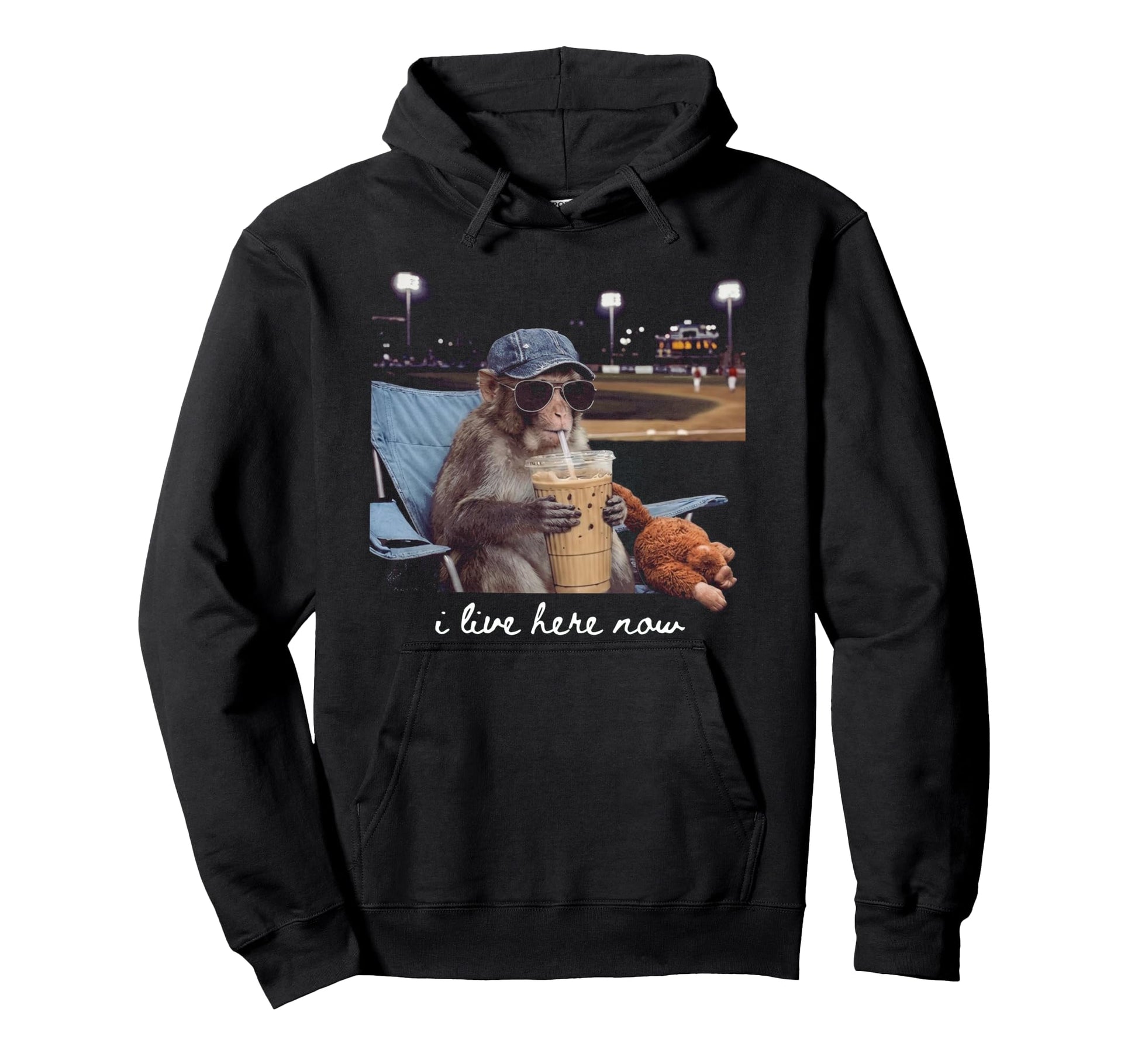 Funny Monkey Drinking Iced Coffee Hoodie - Trendy Graphic Men Women - T-Shirt, Sweatshirt, Hoodie