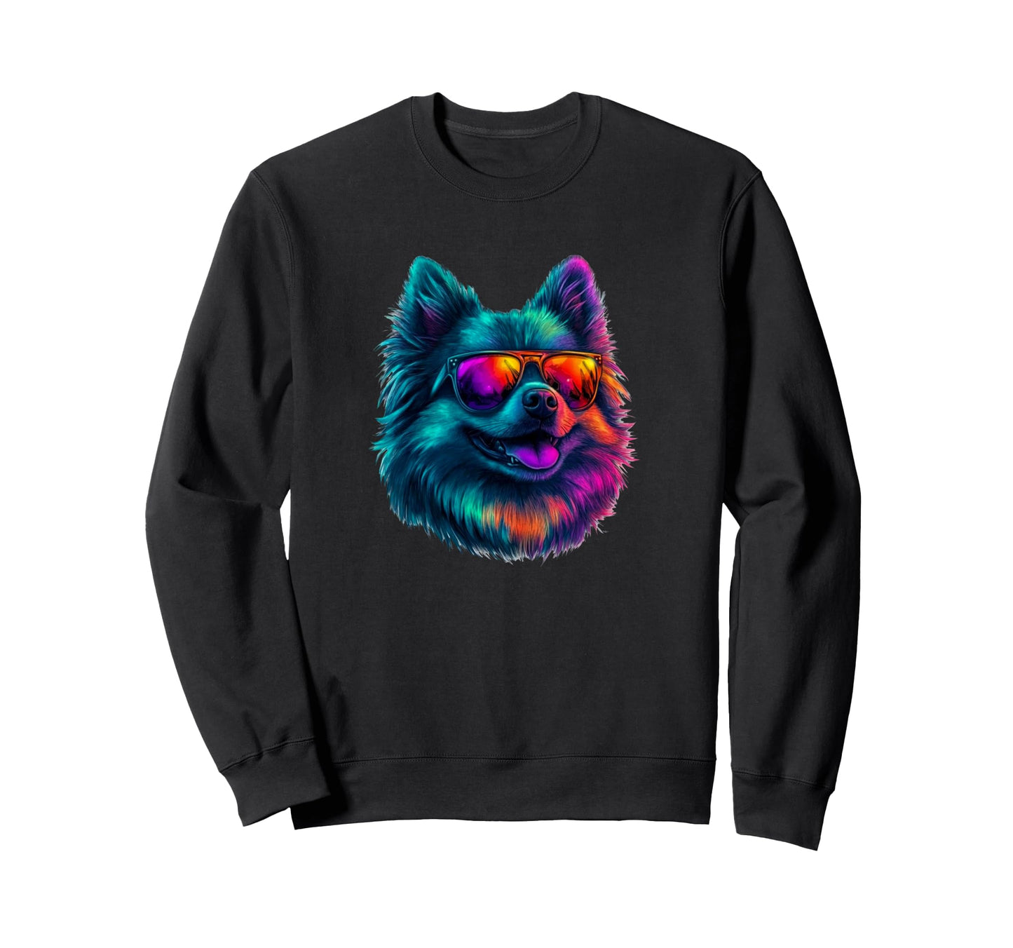 Mens Funny Synthwave 80S 90S Pomeranian Sweatshirt - Graphic Print Unisex - T-Shirt, Sweatshirt, Hoodie