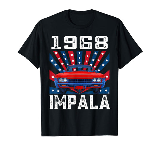 American Flag 1968 68 Impala Old School T-Shirt - Graphic Print for Adults - T-Shirt, Sweatshirt, Hoodie