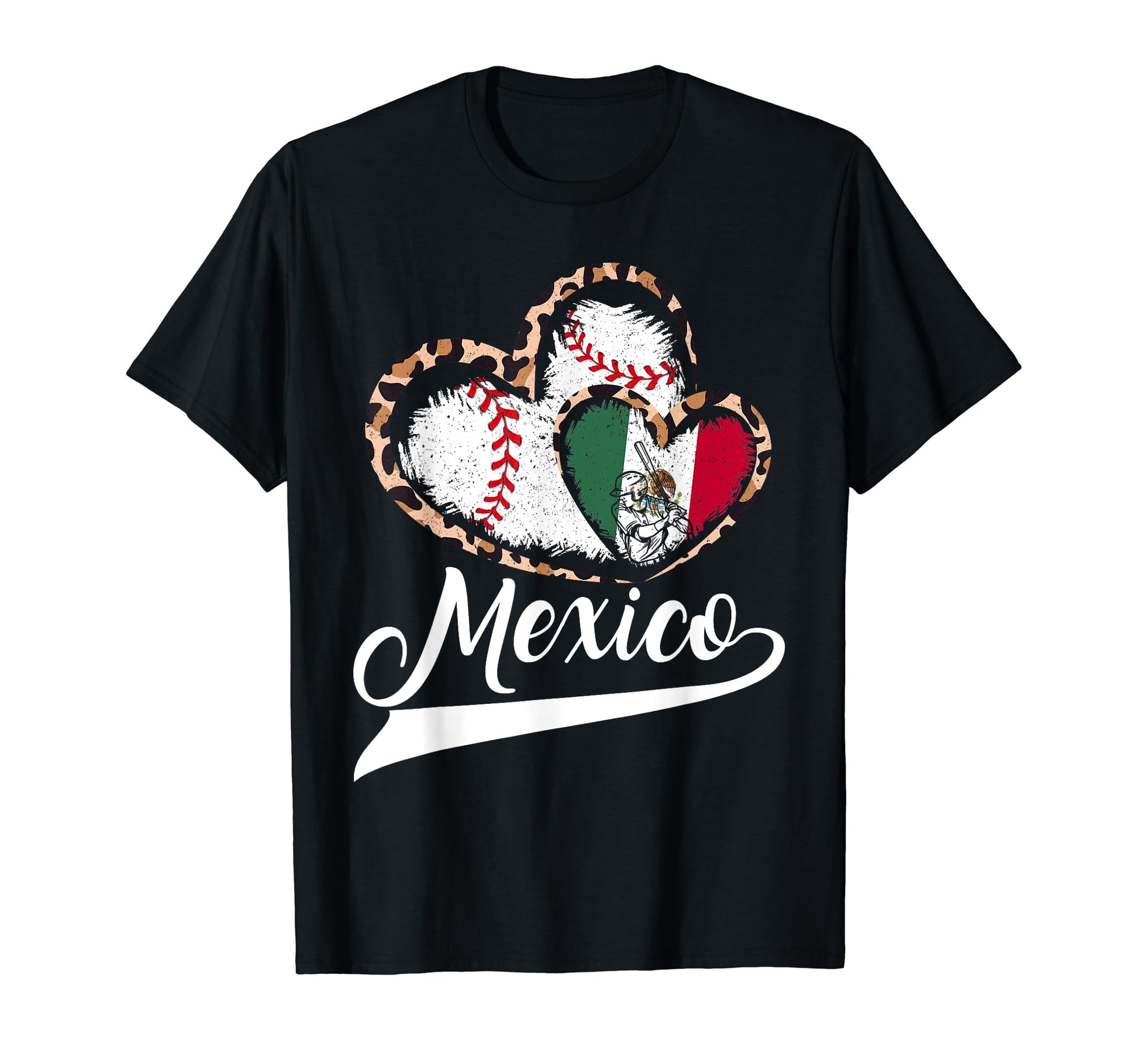 Leopard Hearts Mexican Baseball Lover Flag T-Shirt - Unique Graphic Unisex - T-Shirt, Sweatshirt, Hoodie