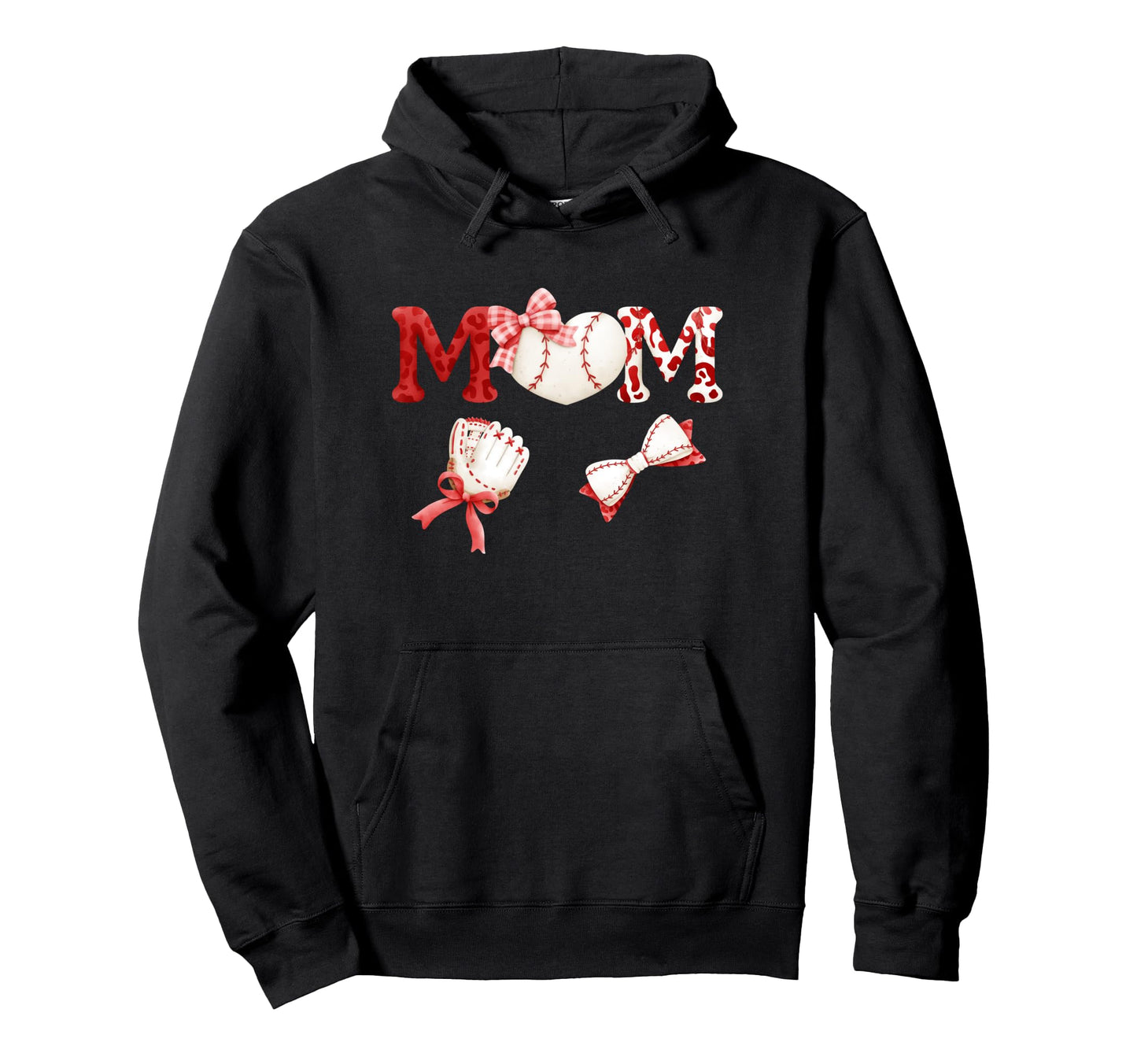 Coquette Baseball Mom Bow Glove Hoodie - Fun Novelty Design Men Women - T-Shirt, Sweatshirt, Hoodie