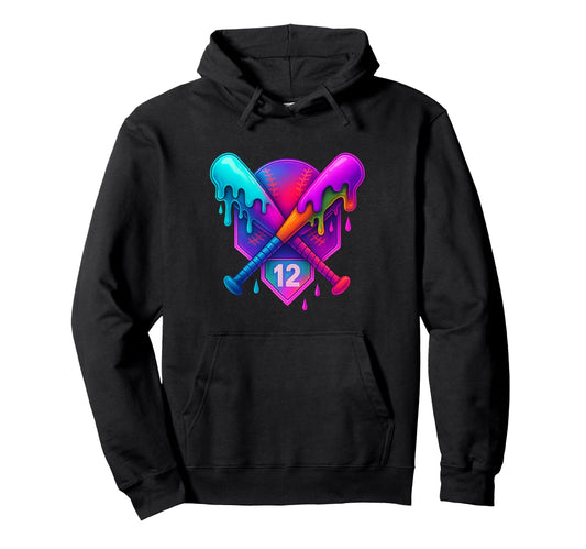 Baseball 12 Year Old Ice Cream Drip Hoodie - Fun Novelty Design for Adults - T-Shirt, Sweatshirt, Hoodie