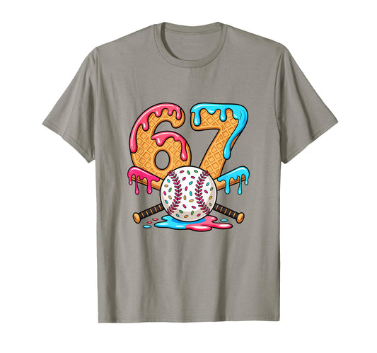 67 Ice Cream Drip Baseball Number 67 T-Shirt - Custom Art Print for Adults - T-Shirt, Sweatshirt, Hoodie