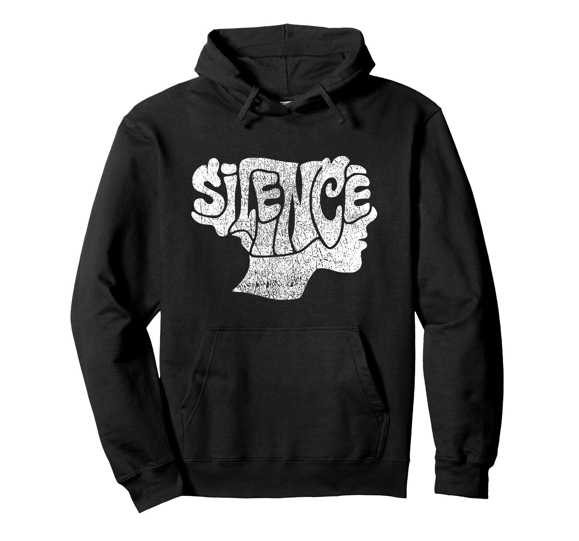 Silence Hate Distressed Typography Profile Hoodie - Novelty Apparel Unisex - T-Shirt, Sweatshirt, Hoodie
